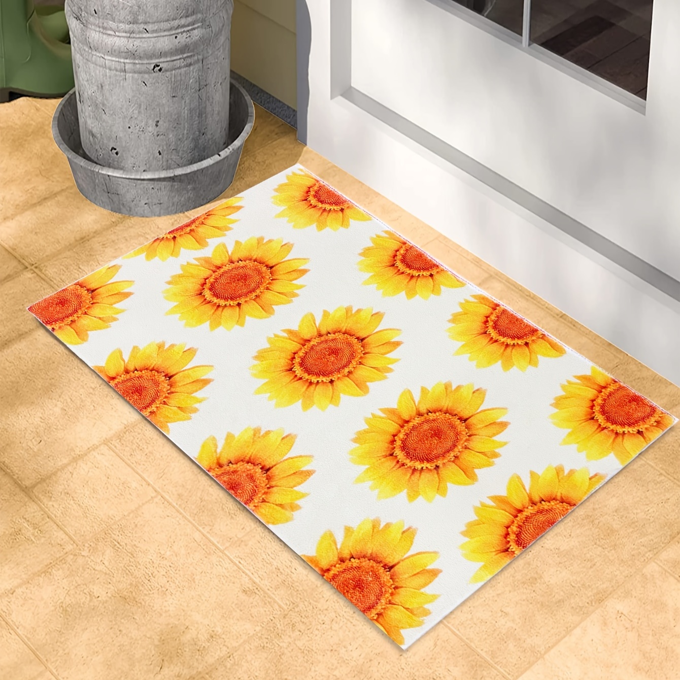 1pc Sunflower Pattern Waterproof Door Mat, Modern Fabric Indoor