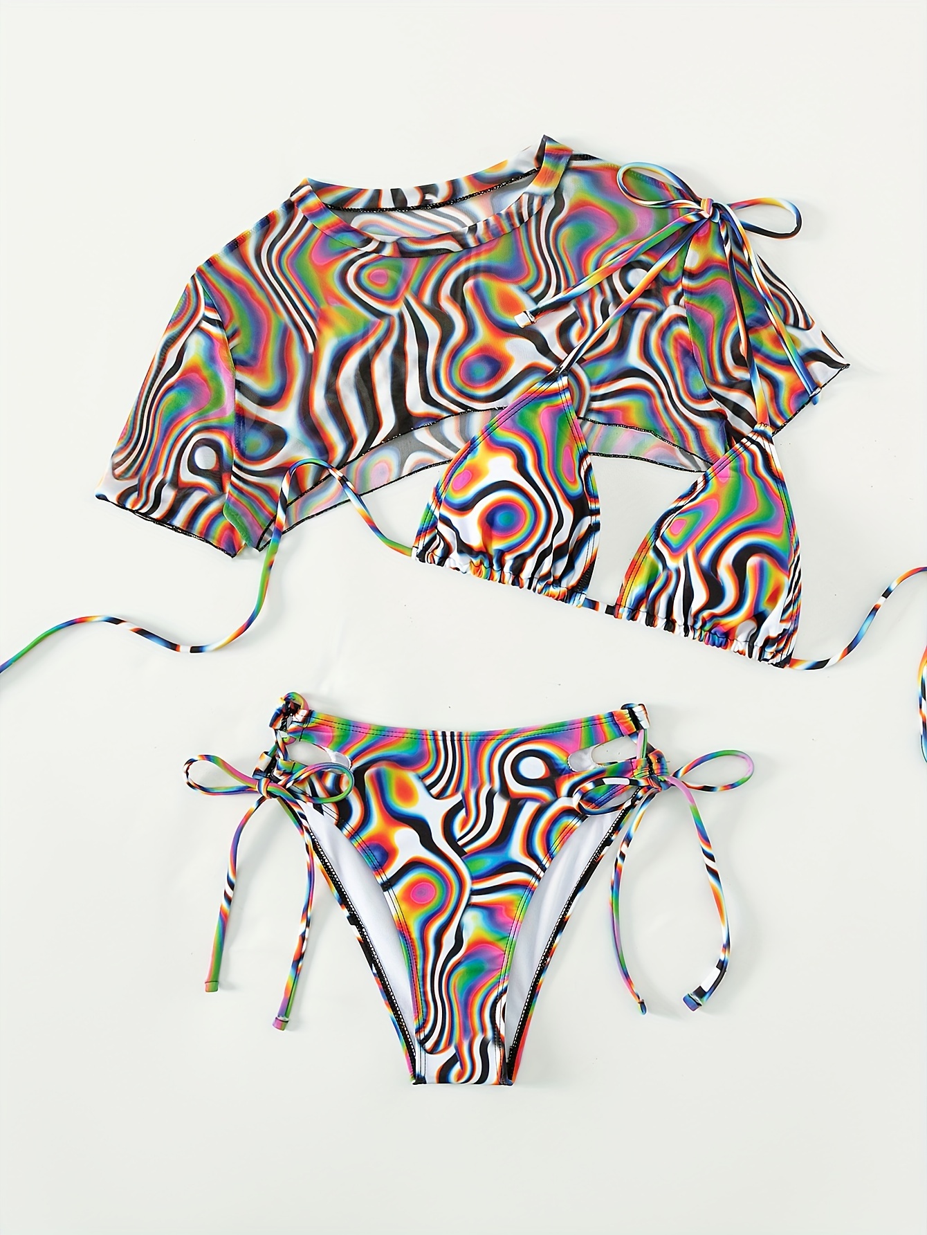 Zebra Crop Bikini And Swim Skirt 3pc Set