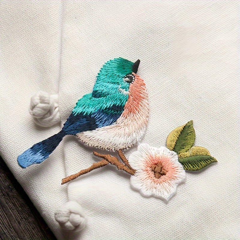 Embroidery Bird Flower Pattern Iron On Patches For Clothing - Temu