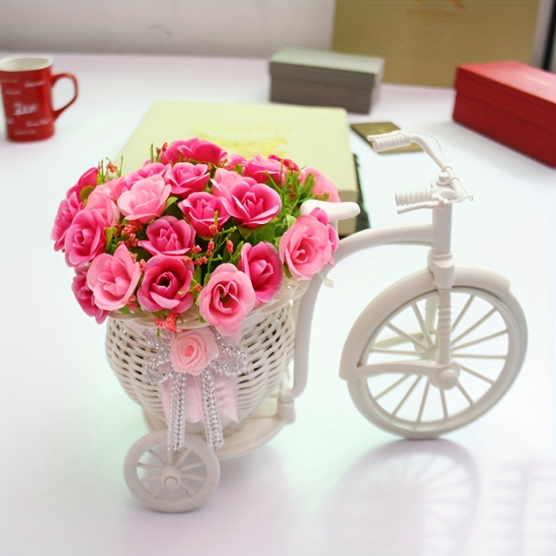YIDOMDE Fleurs artificielles avec vélo, vélo de jardin nostalgique, mini  tricycle, décoration de fleurs artificielles pour