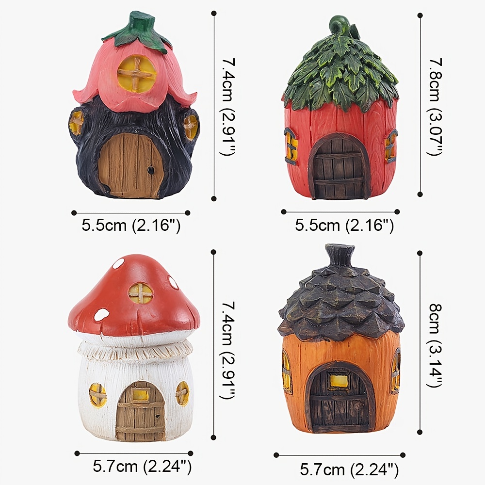 4pcs Mushroom House Garden Statue, Resin 3in Small Diy Fairy