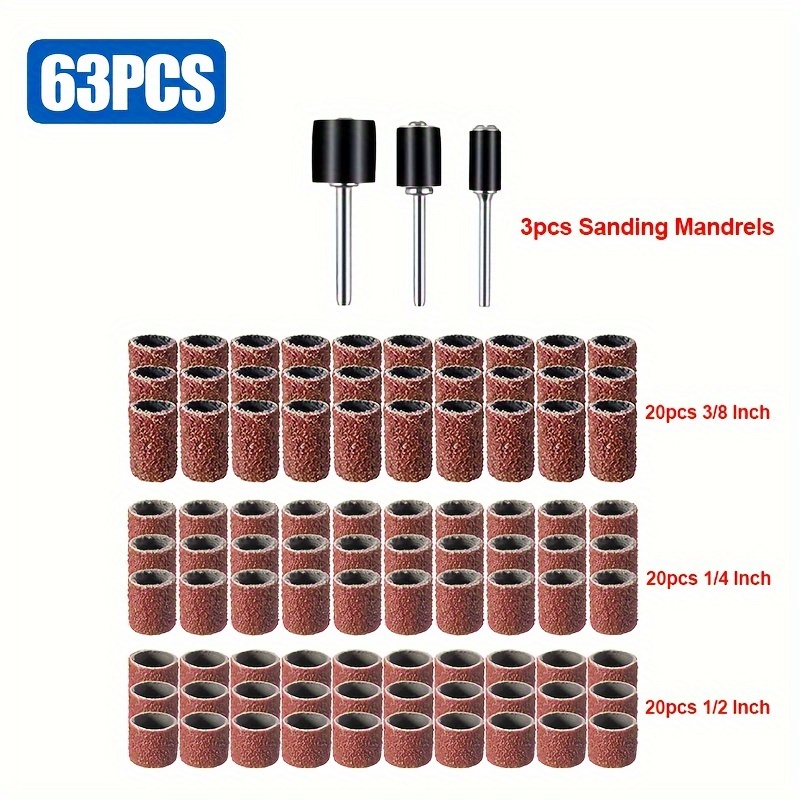 CMCP 102pcs 1/4 3/8 1/2 Inch Sanding Drum Set With Sanding Mandrels Sanding  Bands For Nail Dremel Accessories