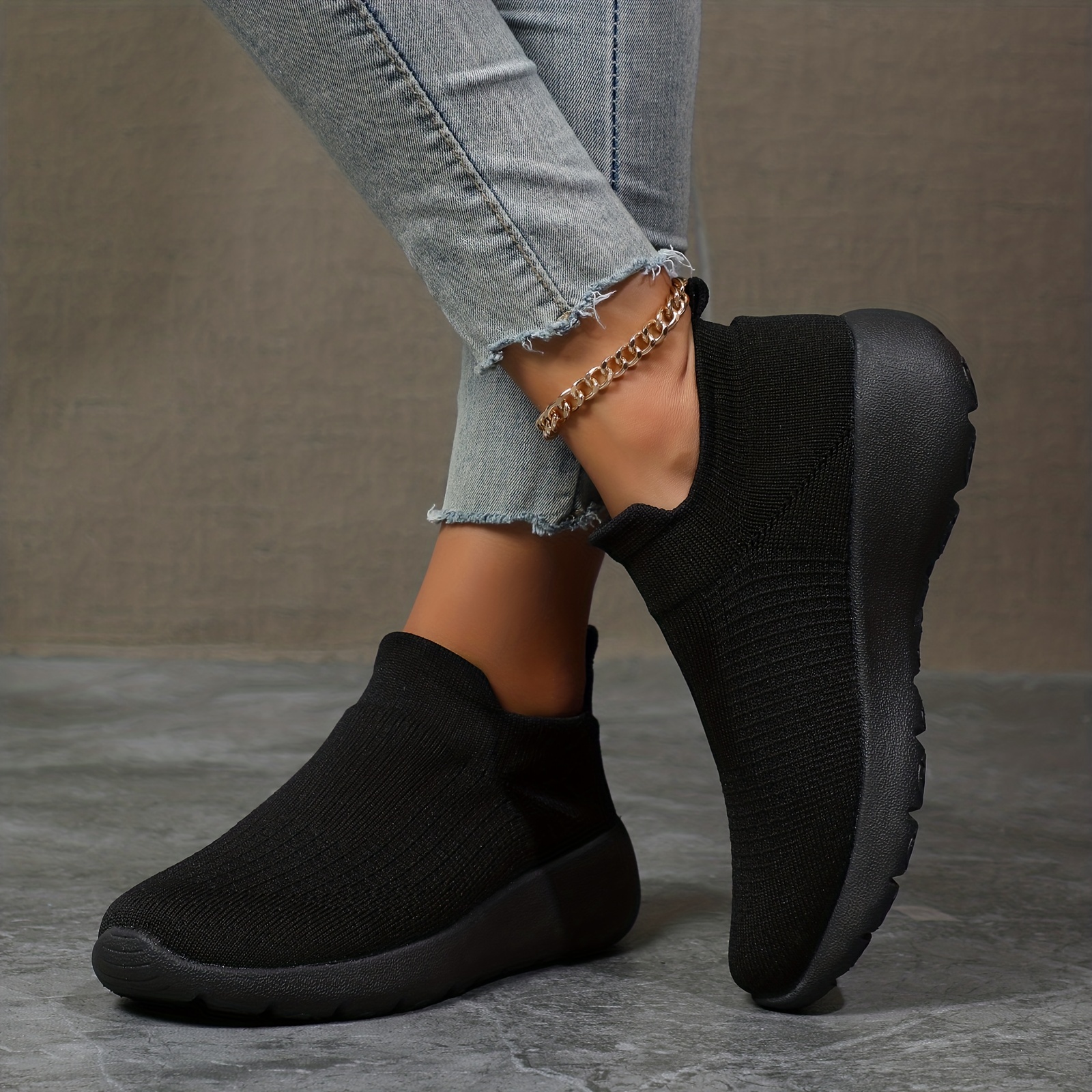 Women's Black Slip Knit Socks Sneakers Breathable Flying - Temu