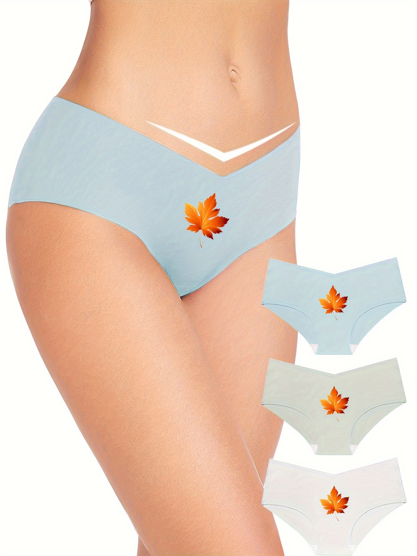 5pcs Maple Leaf Print Red Briefs, Comfy & Breathable Stretchy Intimates  Panties, Women's Lingerie & Underwear