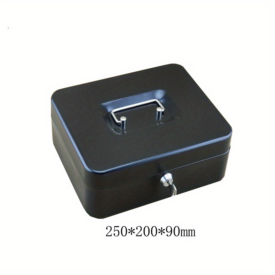 1pc Mini Caja Fuerte Portátil Cerradura Llave Tipo Metal Negro 25x20x8.8cm  (tipo Cerradura Llave Negra, M), 90 Días Protección Comprador