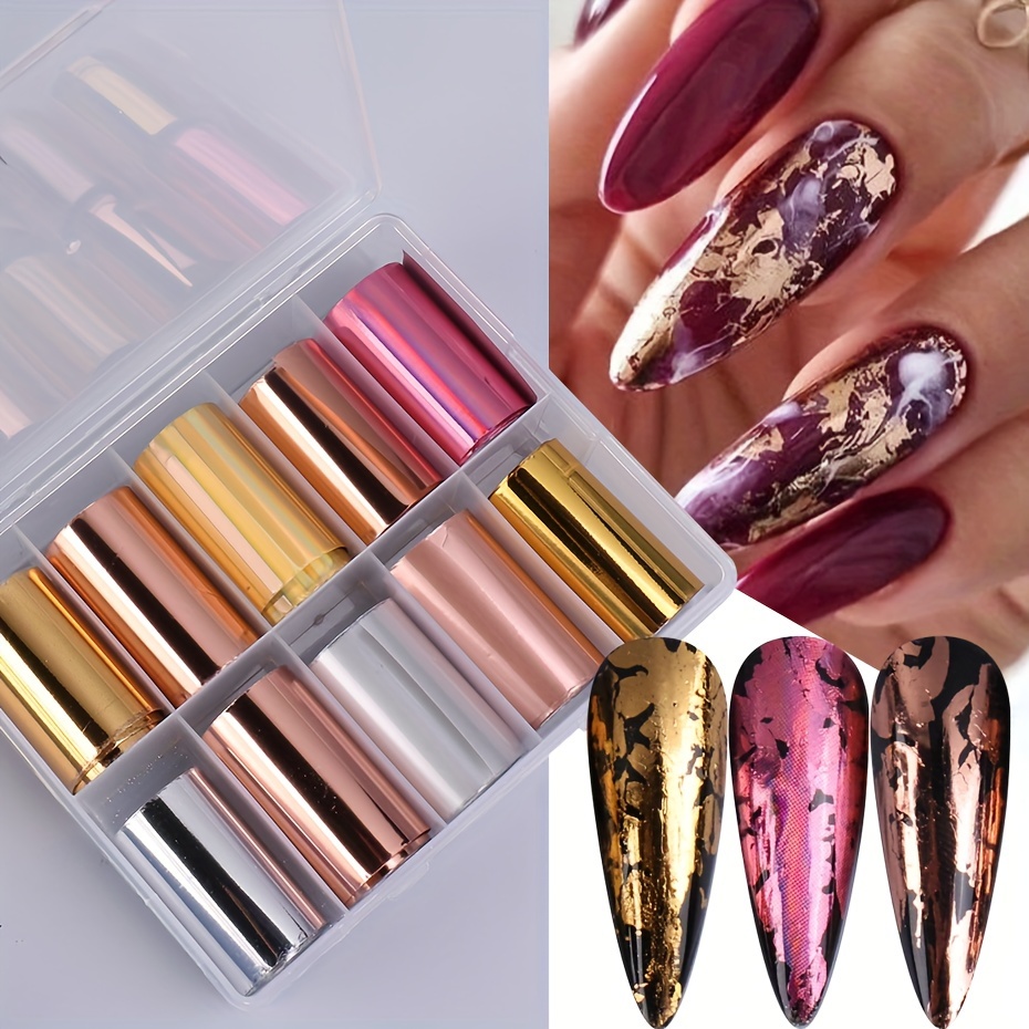 

10 Roll Metallic Mirror Effect Nail Foil Transfer Stickers, Nail Foil Transfer Decals, Nail Art Supplies For Women And Girls
