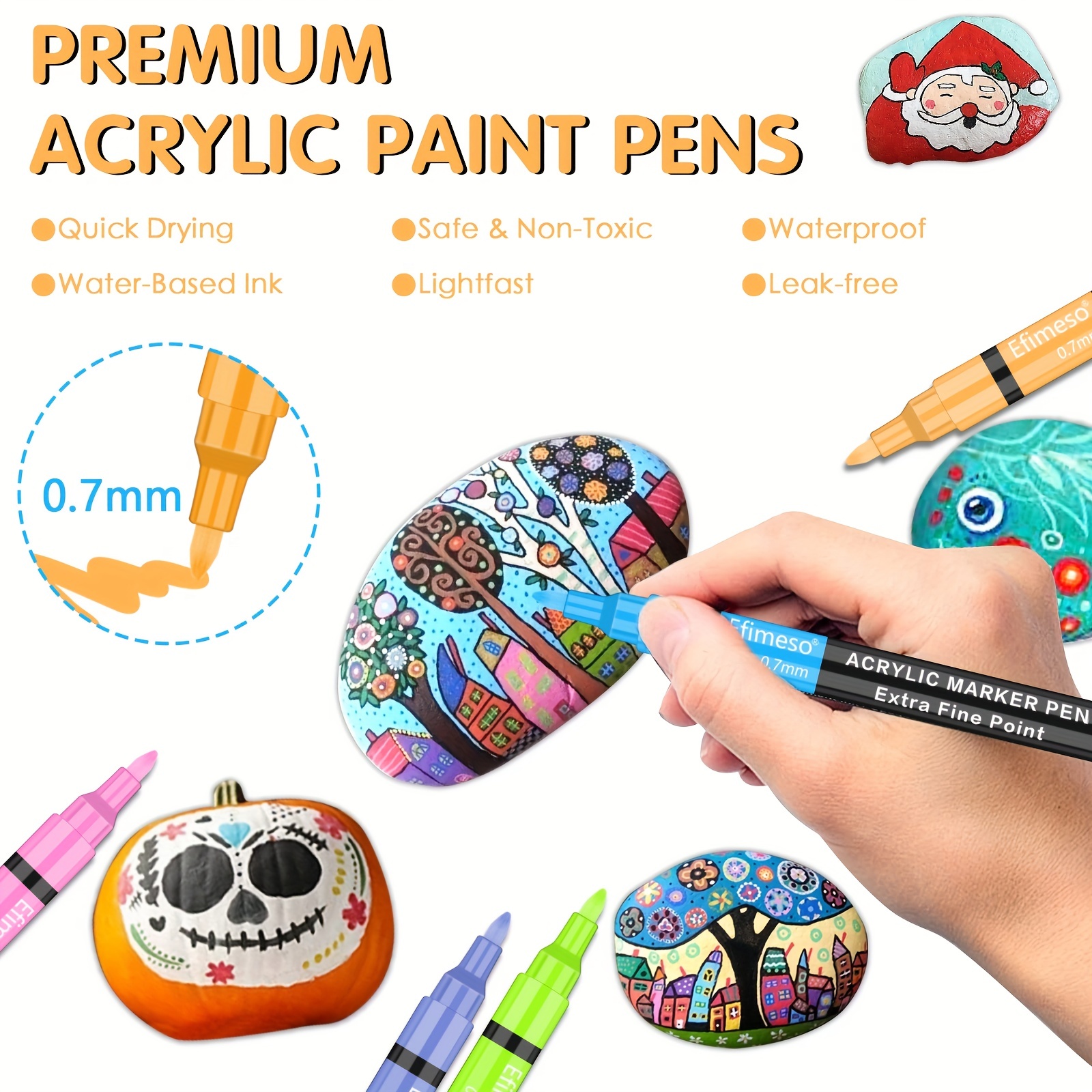 Set of 15 Acrylic Paint Markers Extra-fine Tip 0.7mm Special Colors for  Rock Painting, Stone, Ceramic, Glass, Wood, Fabric, Canvas, Metal 