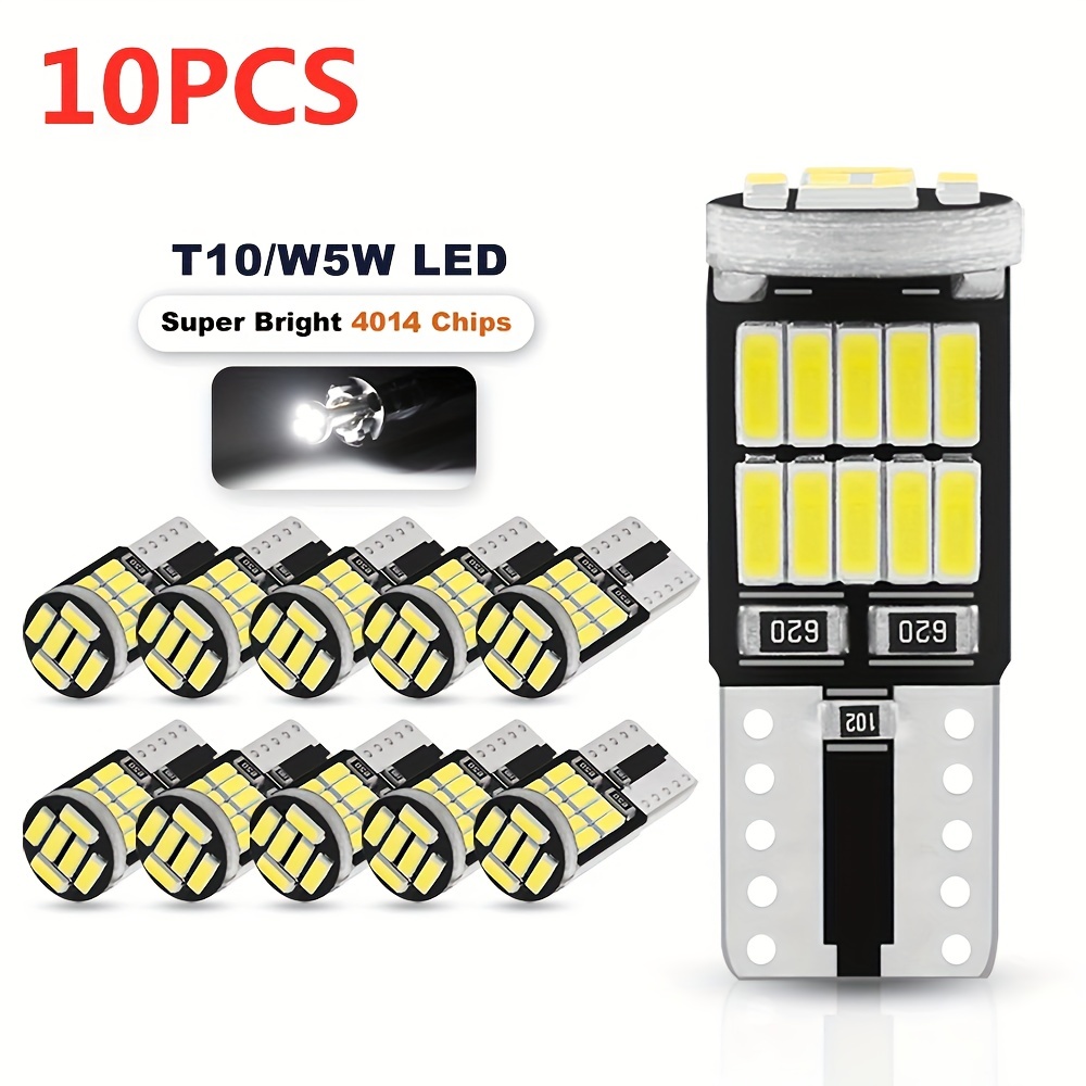 T10 W5W LED Ampoule,194 168 2825 Ampoules LED pour lampes de lecture de  voiture, feux de plaque d'immatriculation, plafonniers, feux latéraux,DC 12V  (Blanc/ Pack of 10) 