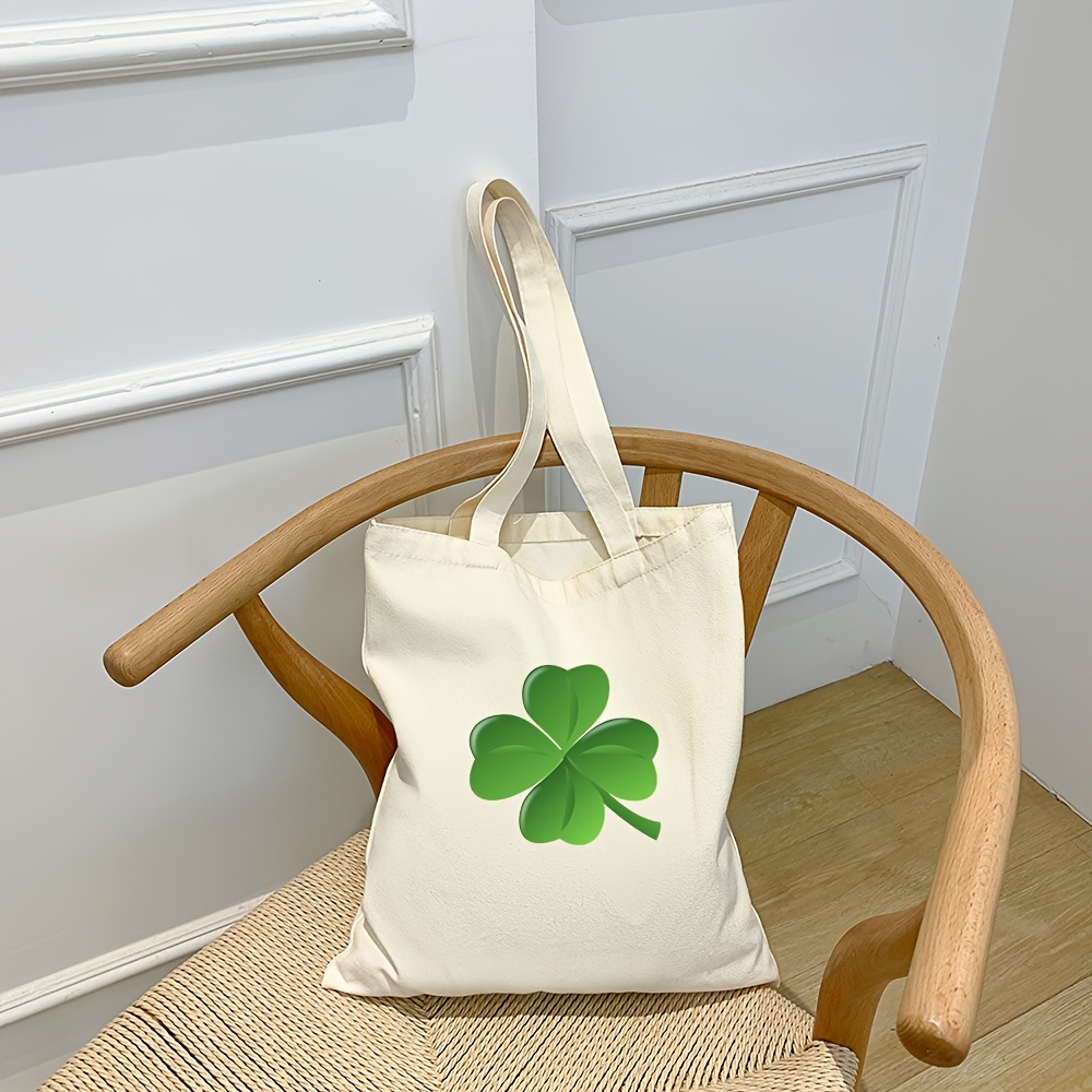 Four Leaf Clover Pattern Shoulder Bag, Portable Handle Double Zipper Handbag,  Solid Color Stylish Crossbody Bag - Temu