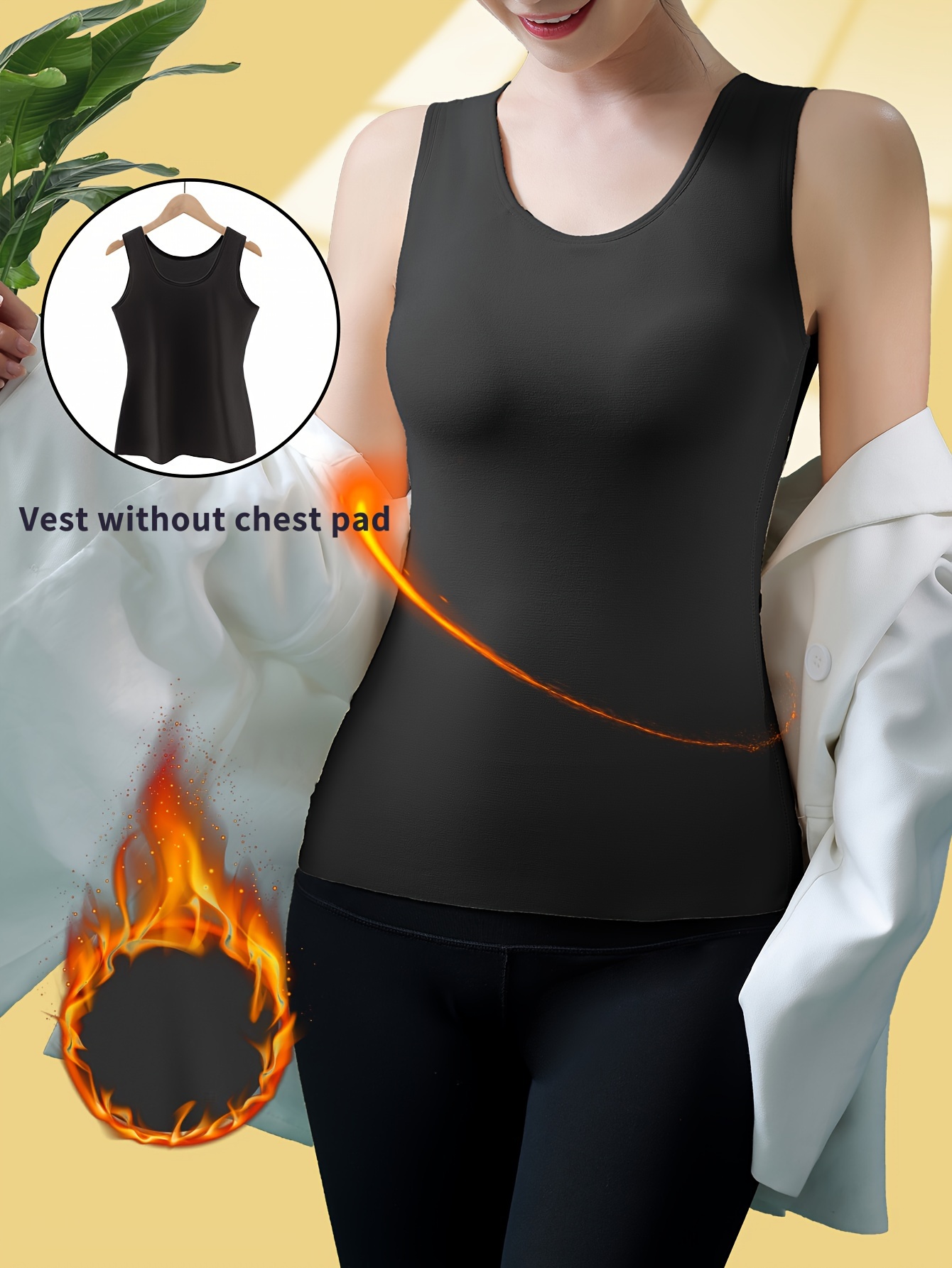 Thermal V neck Sleeveless Top Solid Color Warm Tank Top - Temu