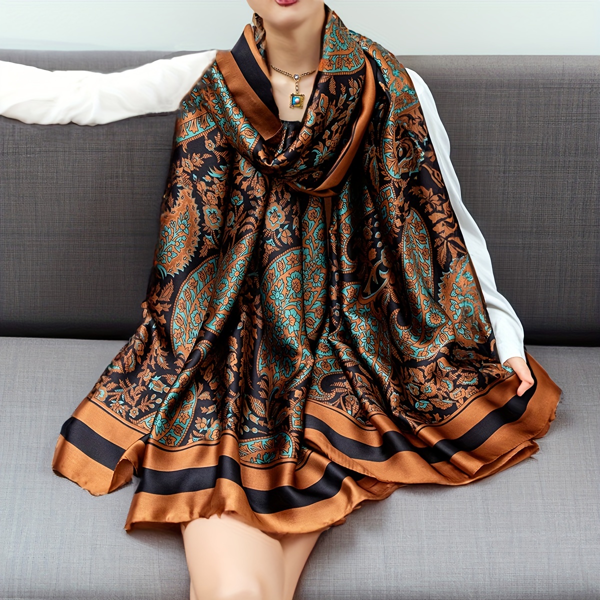 1pc Women's Thick Elegant Bohemian Plaid Jacquard Shawl Scarf Wrap