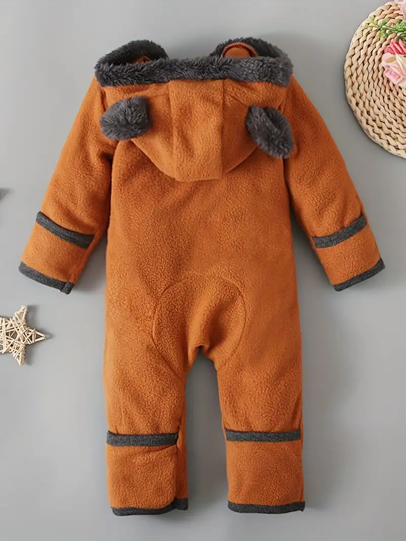 baby boys long sleeve cute bear shape zipper hooded jumpsuit kids winter fall warm outwear pj clothes details 6