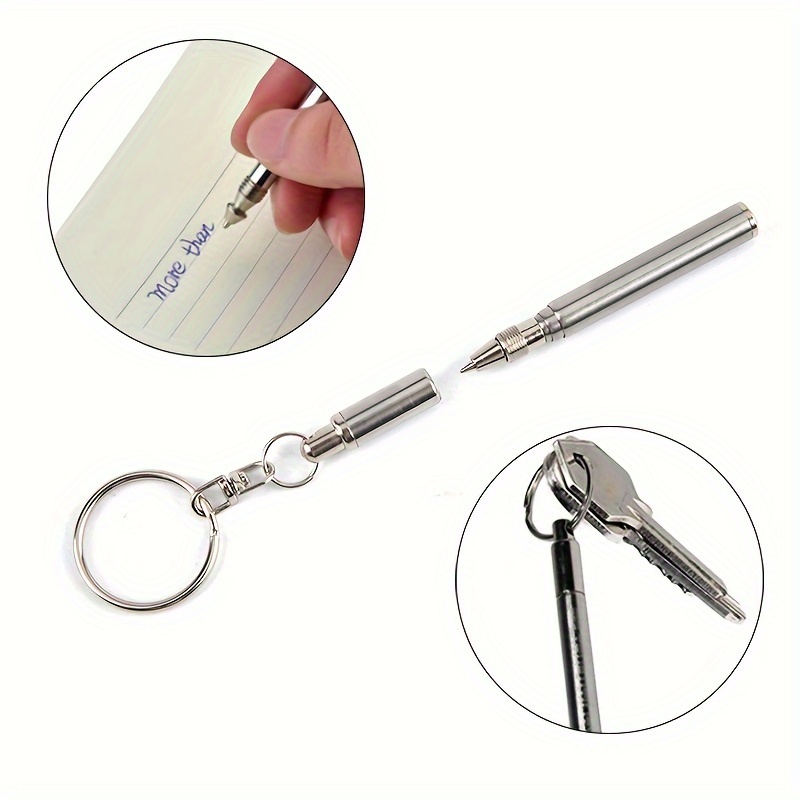 1PCS Portable Telescoping Pen Metal Keyring Stainless Steel