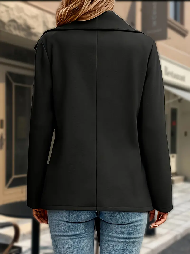 solid lapel zipper jacket, solid lapel zipper jacket versatile long sleeve asymmetrical outwear for fall winter womens clothing details 0