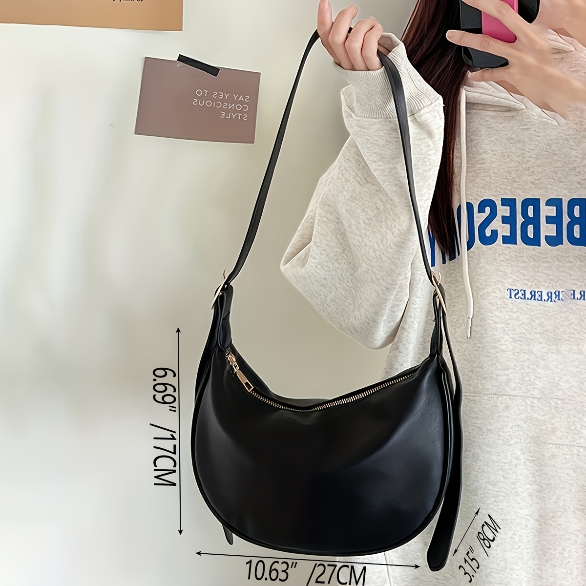 Minimalist Solid Color Shoulder Small Bag Zipper All match - Temu