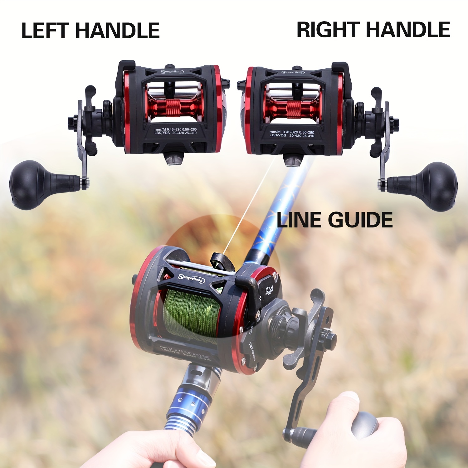 Sougayilang Trolling Fishing Reel Bait Casting Boat Fishing Drum Reel for  Saltwater Boat Fishing