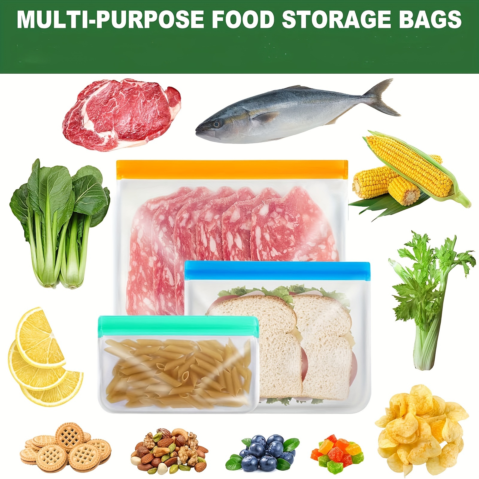 食品保存バッグ　シリコン　再利用可能　野菜　果物　トラベルポーチ