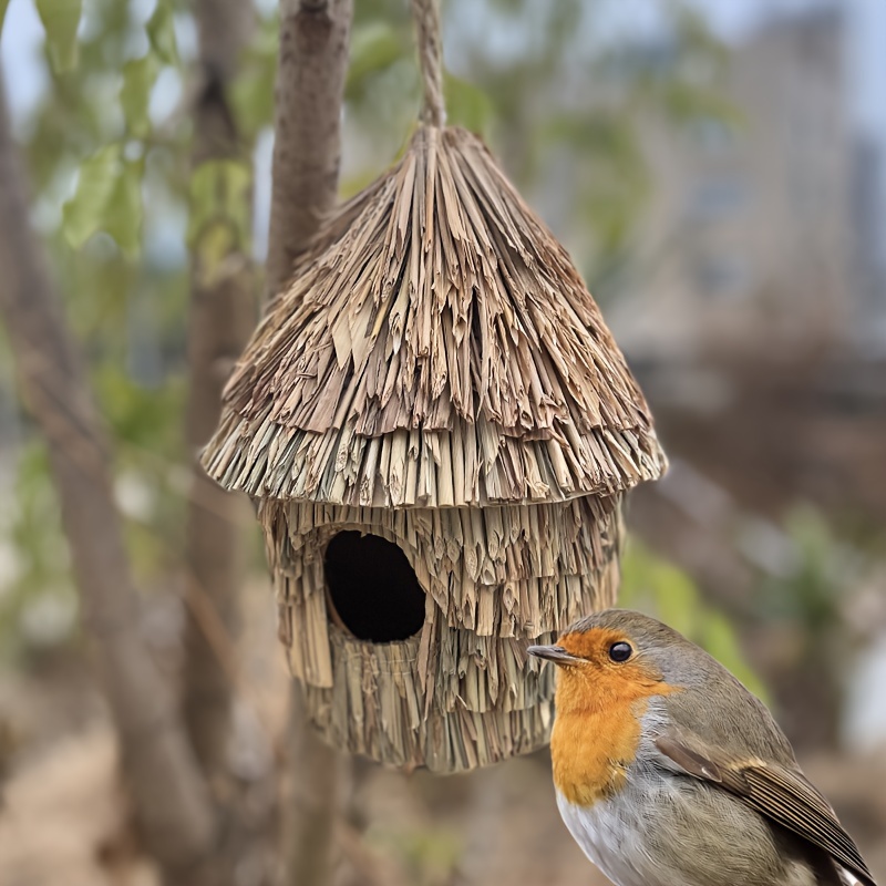 Hand Woven Wood Hummingbird Houses Nest, Grass Bird Hut, Hanging Bird  House, For Outside Hanging Bird Straw Nest For Wren Sparrow Finch Canary  Chickad