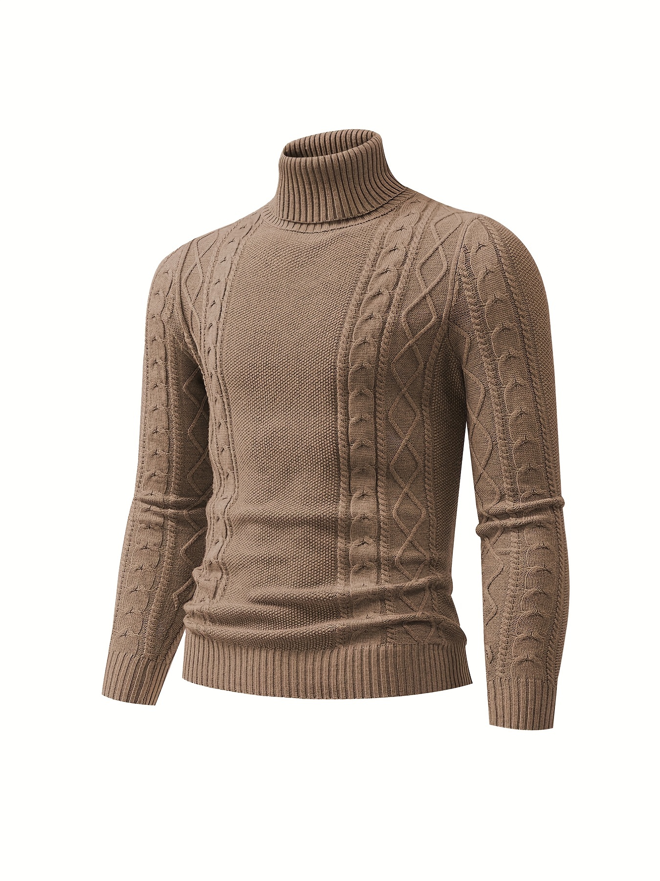 Men's Plain Turtleneck Sweater, Trendy High Stretch Fashion Comfy