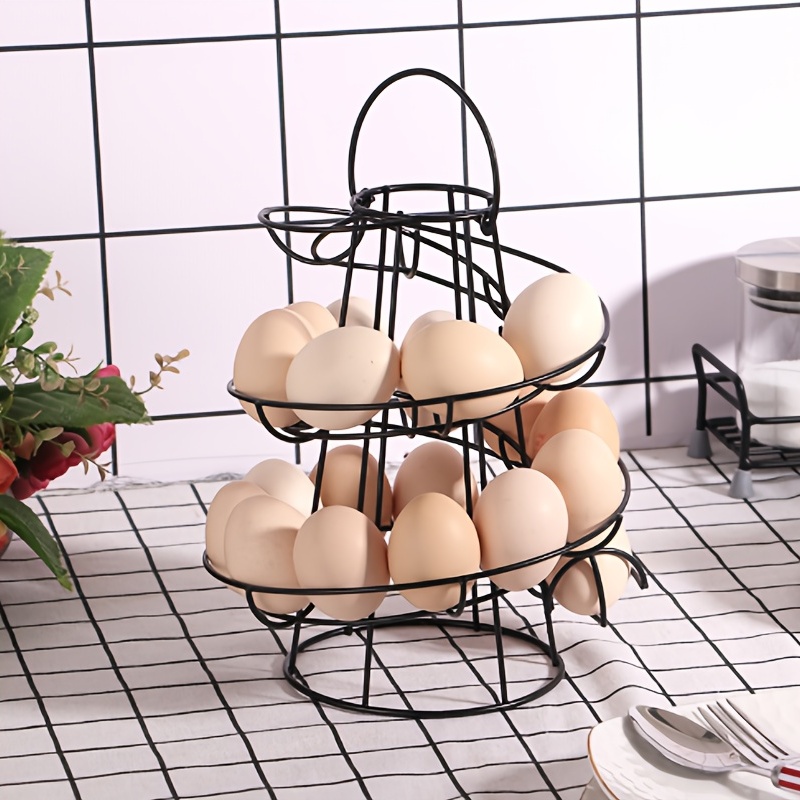 Metal Egg Skelter with Storage Basket, Spiral Egg Holder for Countertop,  Kitchen