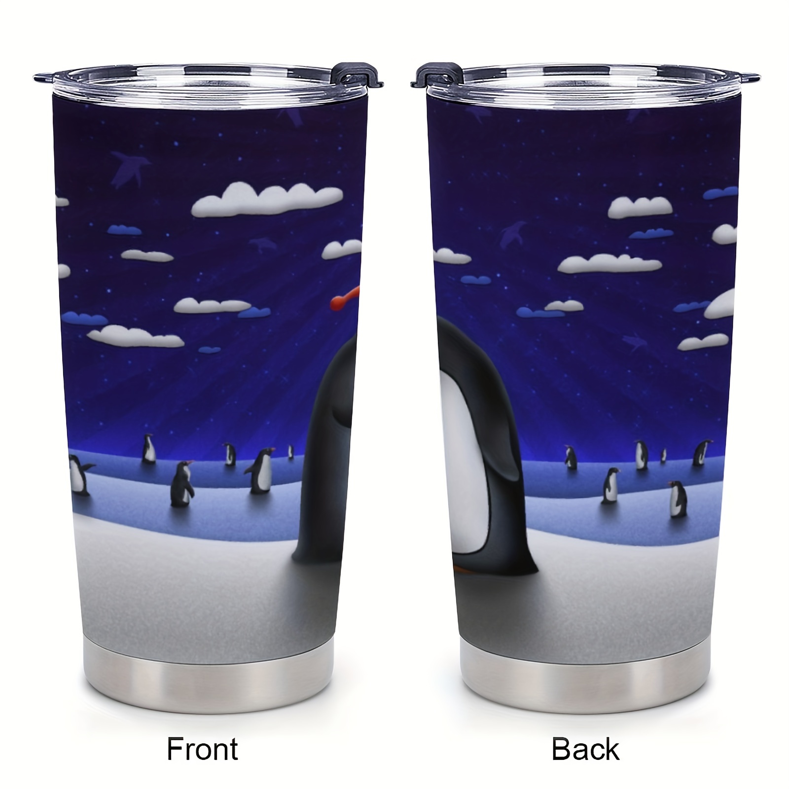 Penguin Gifts for Penguin Lovers Women Men- Cute Valentine Penguin Tumbler  Straw Cup Coffee Travel Mug - Blue Metal Thermal Insulated Tumblers 20 Oz