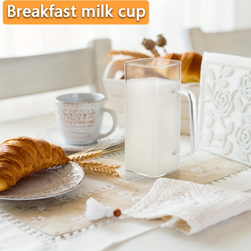 Glass Mug Square Cup with Lids and Straws Breakfast Milk Cup