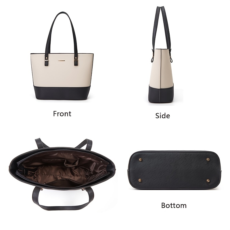 Two Tone Tote Bag Set, Large Shoulder Handbag & Tassel Decor