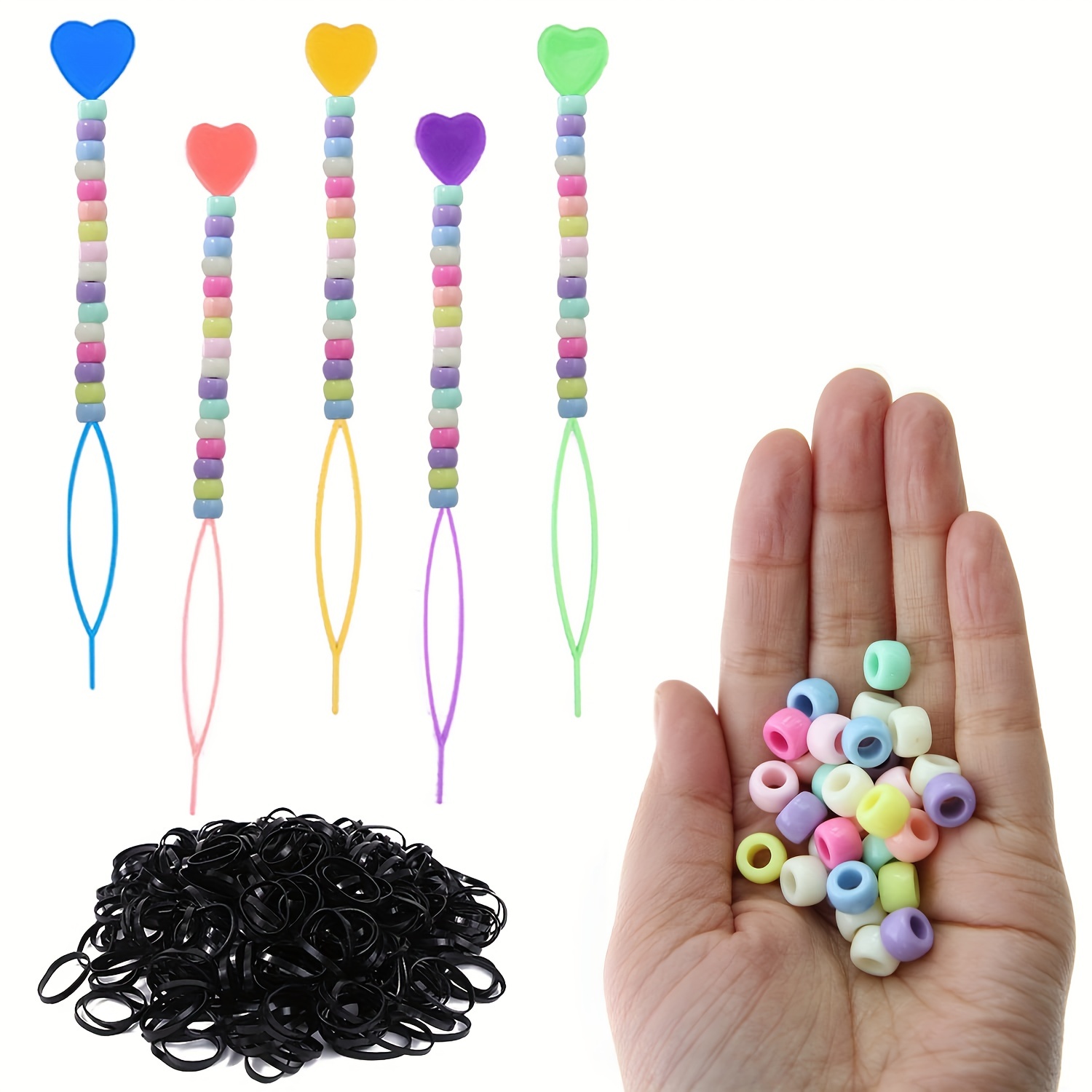 406pcs Hair Beads Set for Braids for Girls and Women Including 200pcs Clear  Hair Beads for Braids for Kids,200pcs Elastic Rubber Bands,5pcs Quick
