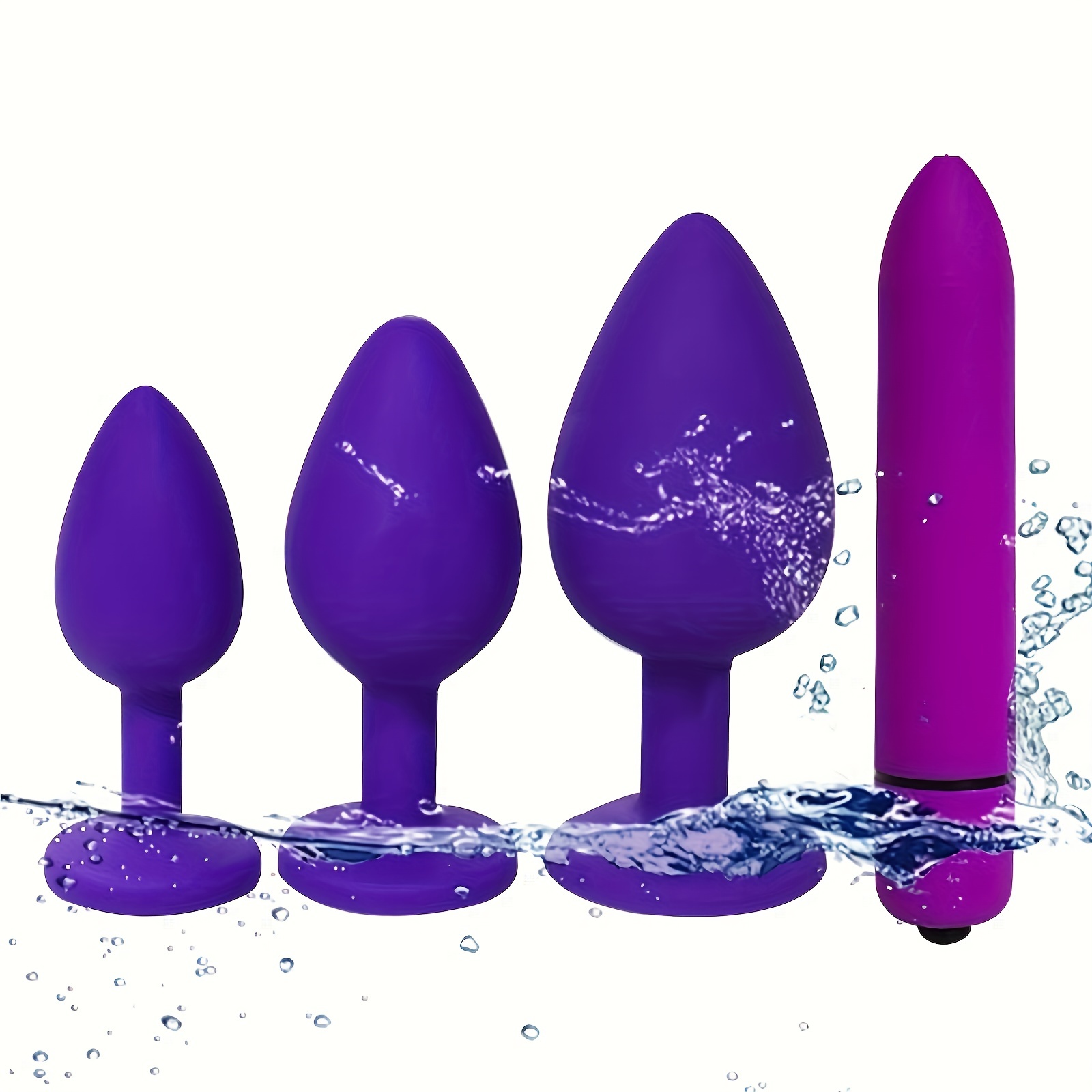 Anal Sex Trainer 4PCS Silicone Jeweled Butt Plugs，Anal Plug Set，Anal Sex  Toys Kit for Starter Beginner Men Women Couples, Purple