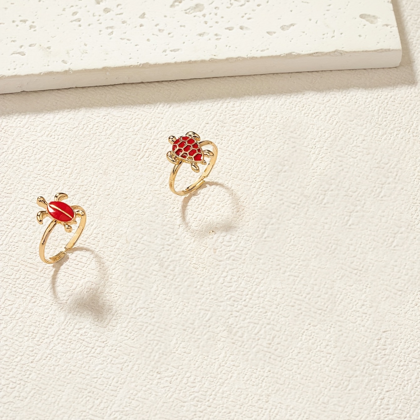 2pcs Lucky Turtle Adjustable Cuff Ring Set