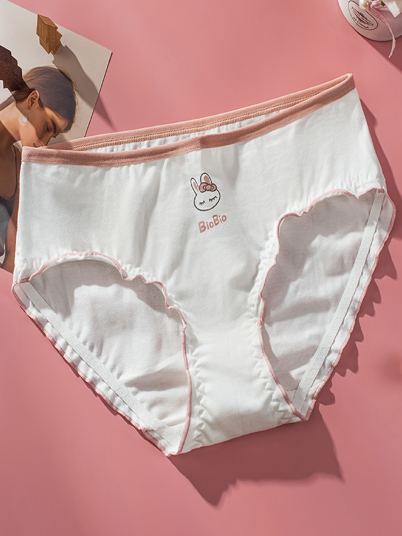 5 Pcs Strawberry & Heart Print Bikini Panties, Breathable * Waist Pure  Cotton Panties, Women's Underwear & Lingerie