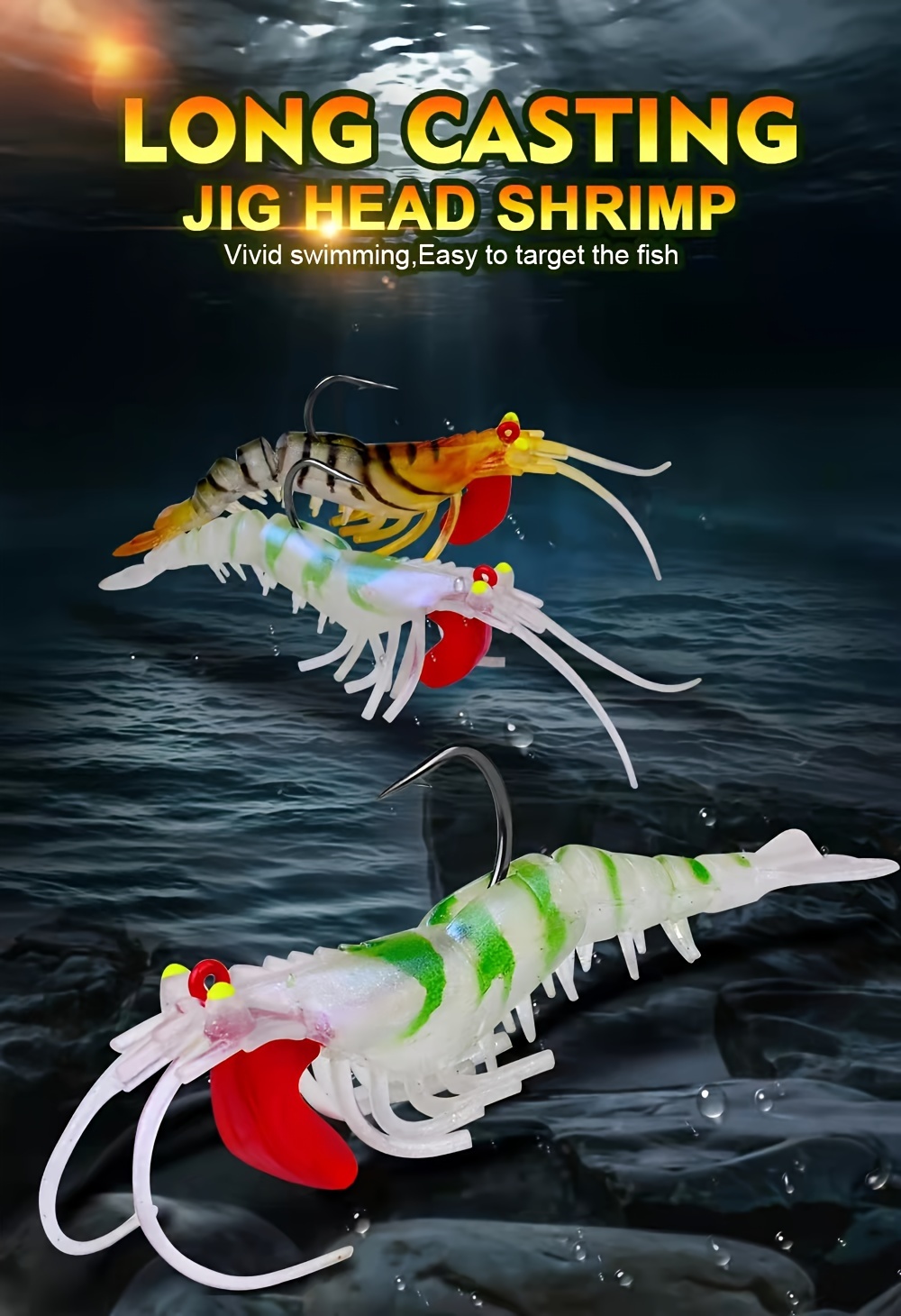 Rigged Lead Head Jigs Soft Shrimp shaped Lures Luminous - Temu