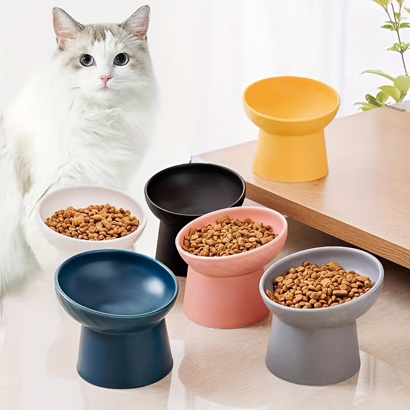 

1pc Gamelle Pour Chat Surélevé, Bol D'eau Et De Nourriture Incliné Pour Chat En Céramique Pour La Protection Du Cou, Fournitures D'alimentation Pour Chats D'intérieur