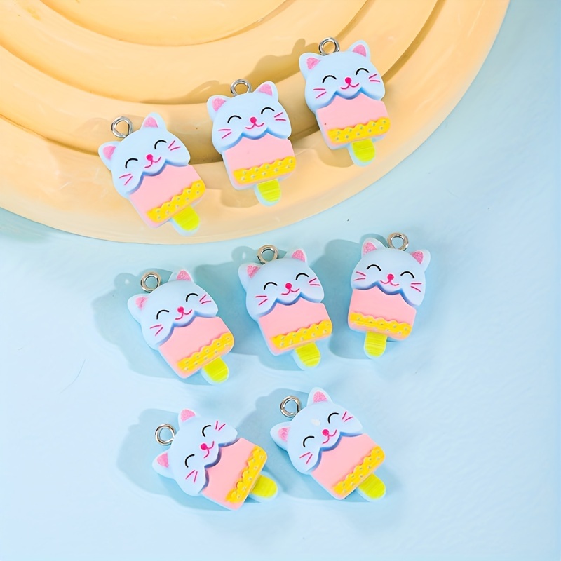 10pcs Cartoon Gradient Ice Cream with Hole Resin Pendant Summer Popsicle Charms DIY Handmade Jewelry Making Accessories for Necklace Bracelet