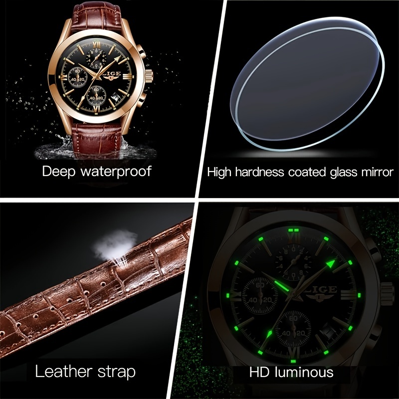 2022 LIGE Men's Watches Top Brand Men Wrist Watch Leather Quartz Watch