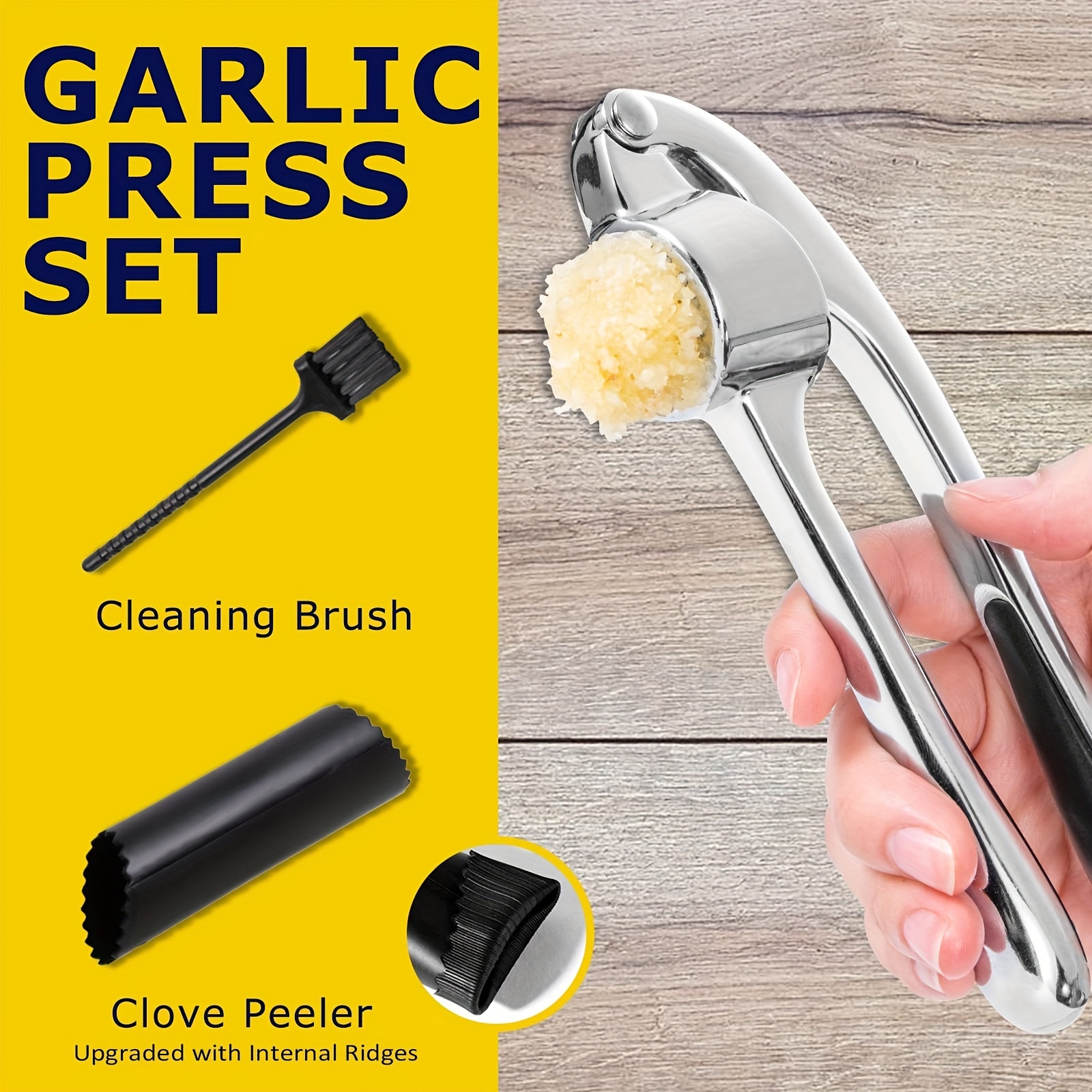 3pcs/set, Garlic Press, Stainless Steel Garlic Press, Metal Garlic