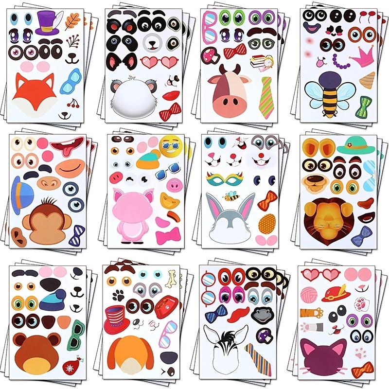 Children Diy Puzzle Sticker Games 12 Animals Face Funny - Temu