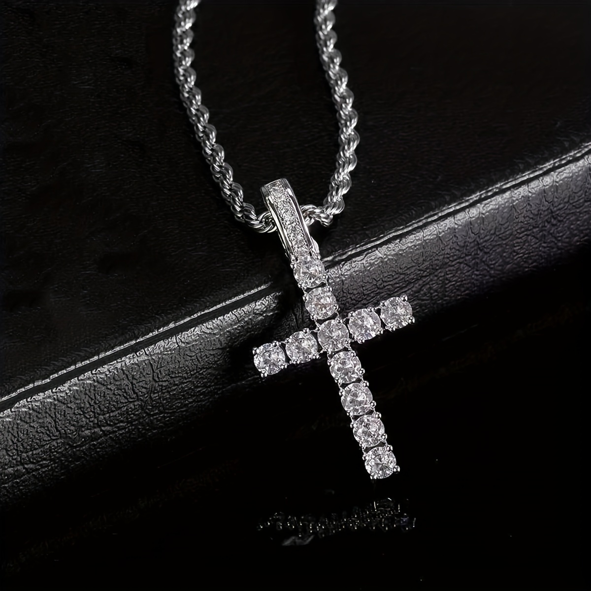 2pcs Cross Copper Material Zircon Pendant Necklace For Men