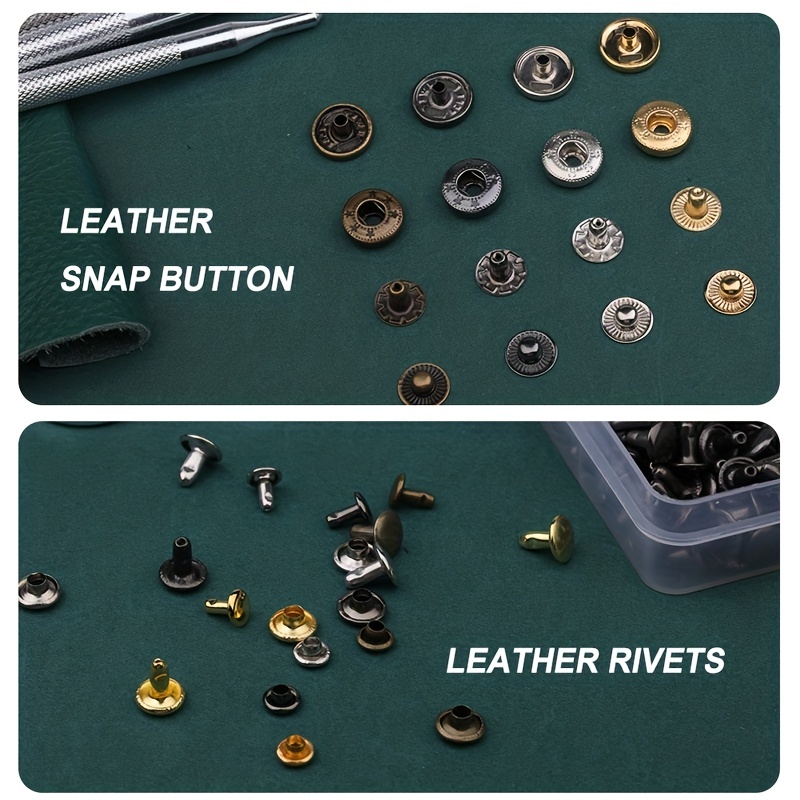320pcs Leather Rivets Kit, 60pcs Leather Snap Fasteners, 2 Sizes Leather  Rivets Double Cap Rivet Kit, Double-Sided Nylon Hammer, 5pcs Installation  Too