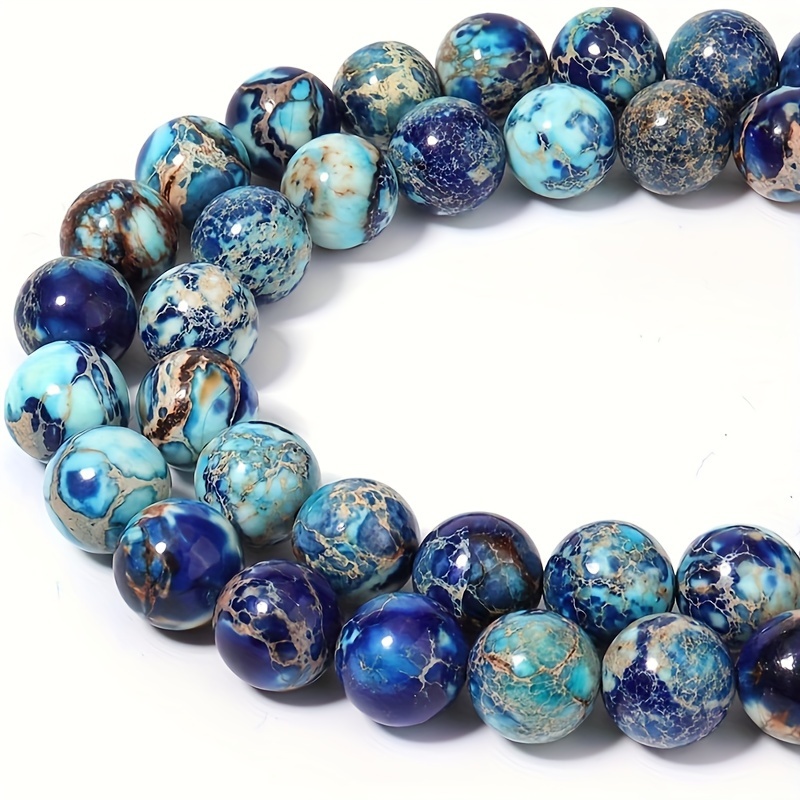 

20/35/50pcs Natural Stone Blue Polished Round Beads For Bracelet Necklace Jewelry Making