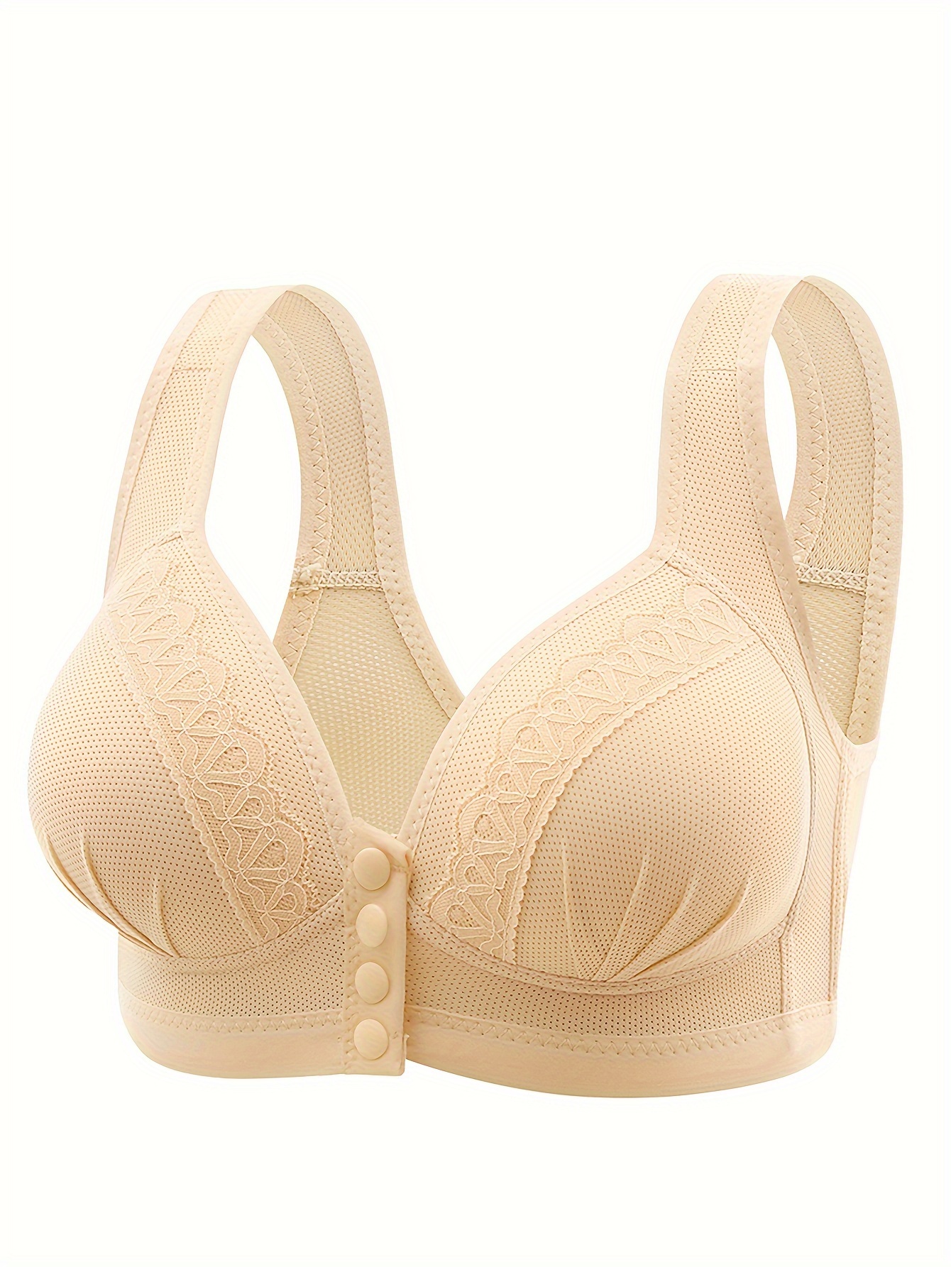 Contrast Lace Wireless Bra Comfy Breathable Front Buckle - Temu