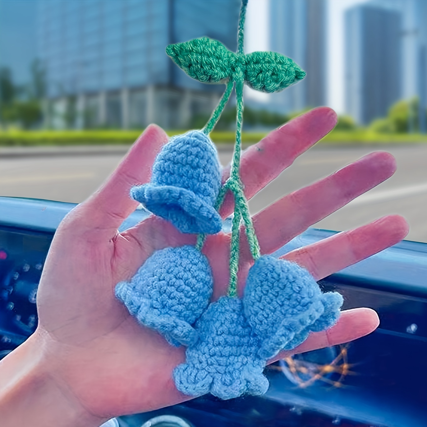 Cute Plants Crochet Rear View Mirror Accessories Handmade Car