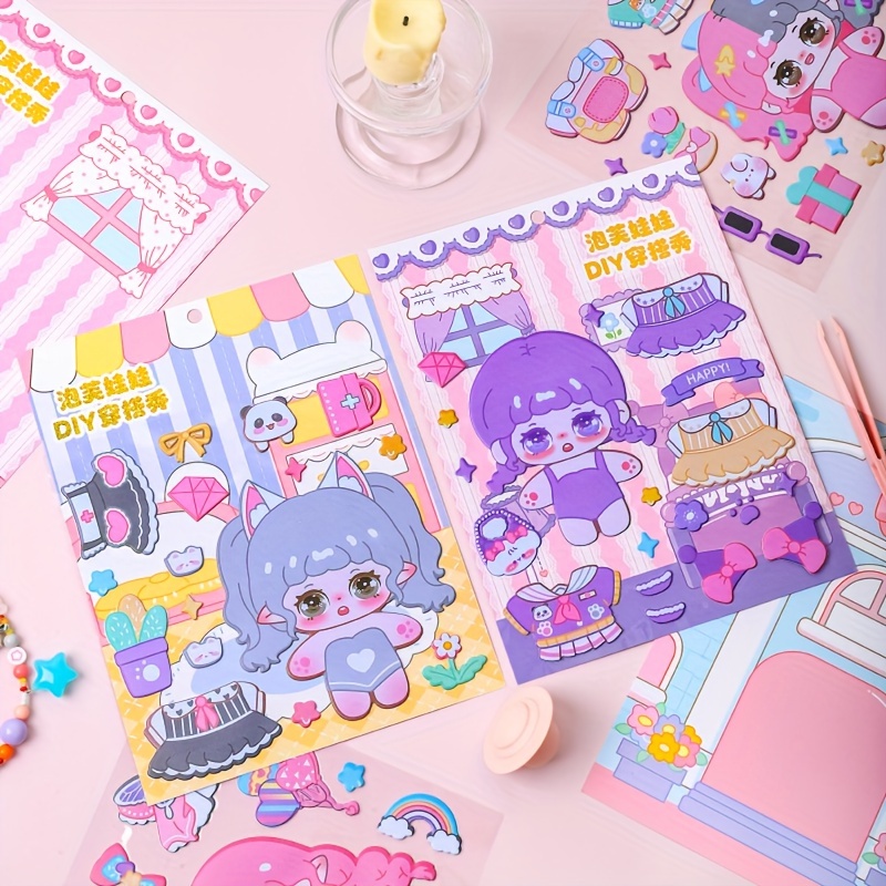 Puff Doll Diy Dressing Show Foam Stickers Cute - Temu