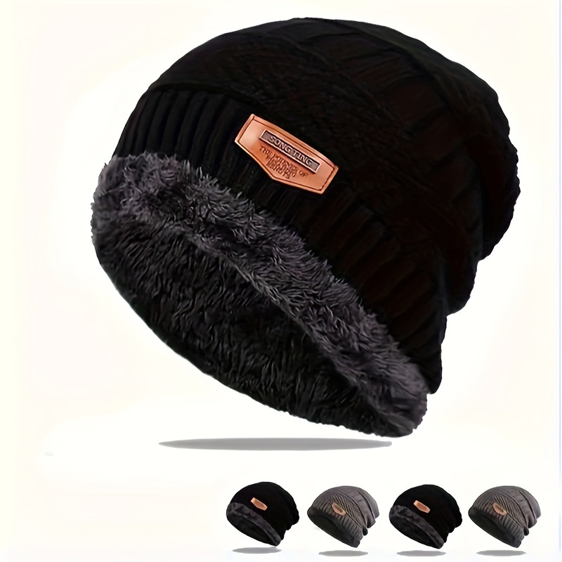 1pc Warm Plush Lined Beanie For Men & Women, Winter Hats
