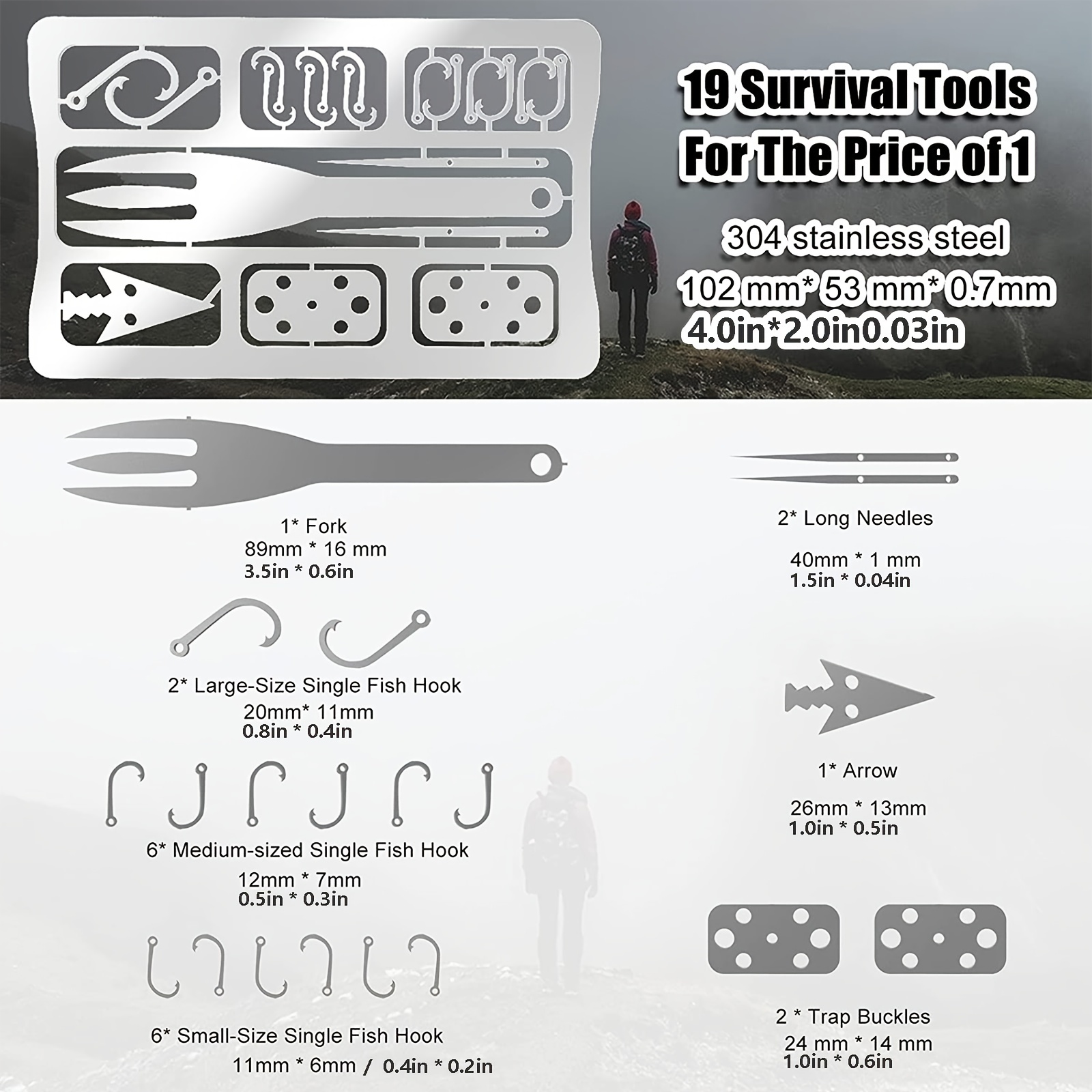 PSKOOK Survival Multitool Card Emergency Camping Tool EDC Kit in Your Wallet Outdoor Hunting Fishing Hiking Gear (Black)