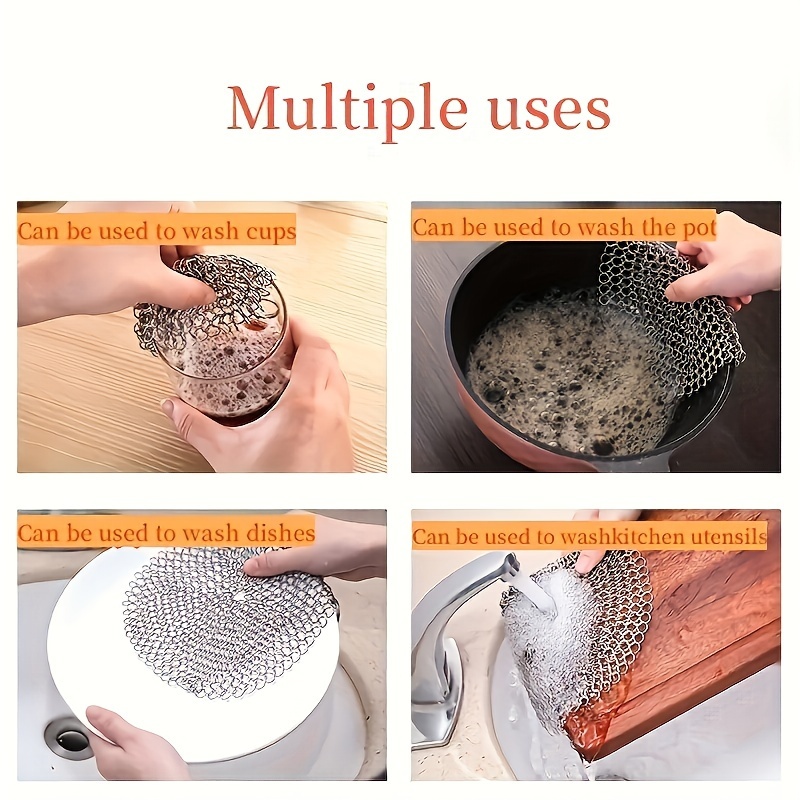 Cast Iron Cleaner, Stainless Steel Cleaning Scrubber, Cast Iron Chain  Scrubbers, Rust Removal Scrubber, Suitable For Pots And Baking Pans, Power  Decontamination, Kitchen Supplies, Cleaning Supplies, Cleaning Tool, Back  To School Supplies 