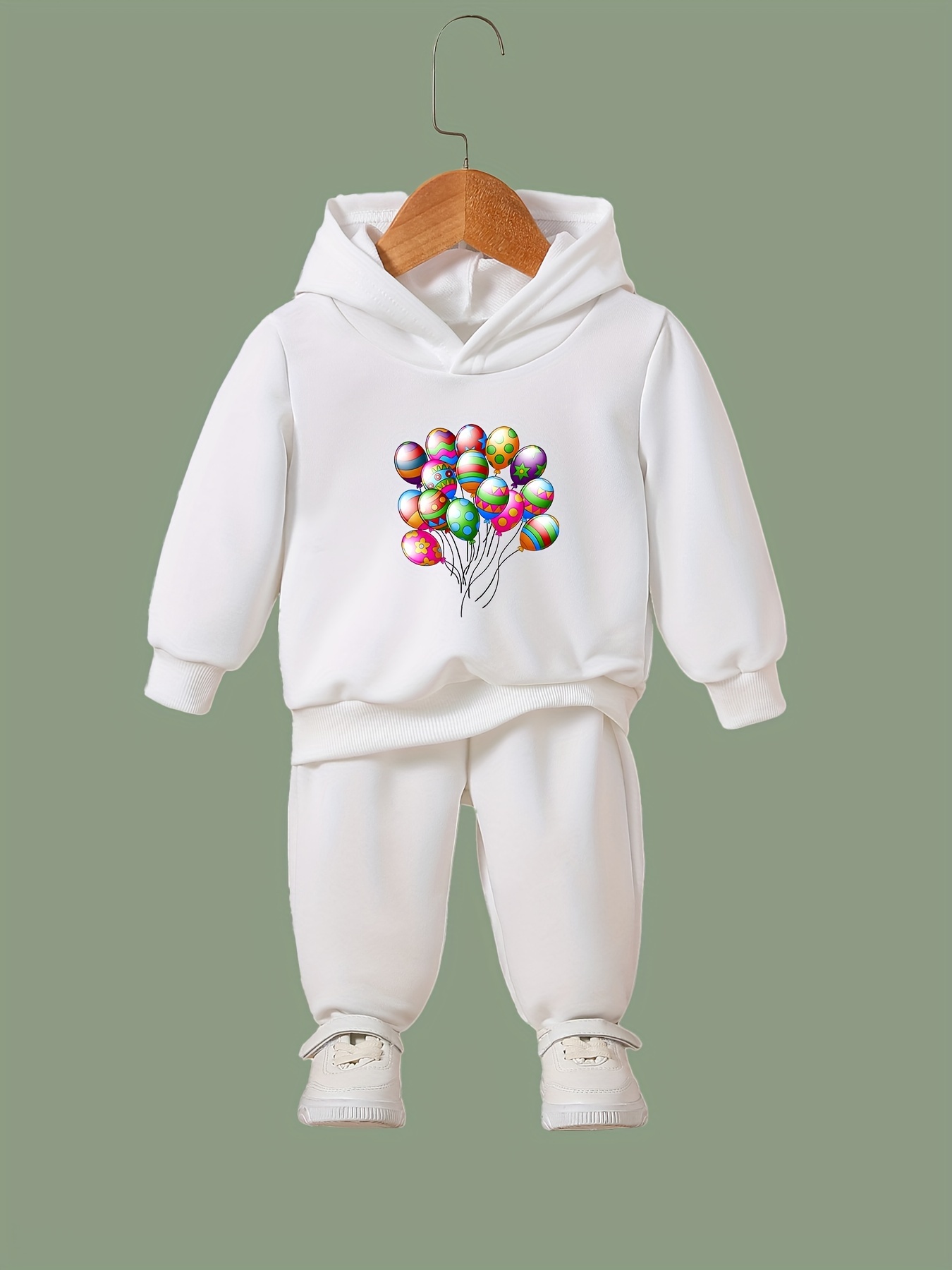 Girls Cartoon Balloon Hooded Sweatshirt & Sweatpants Set