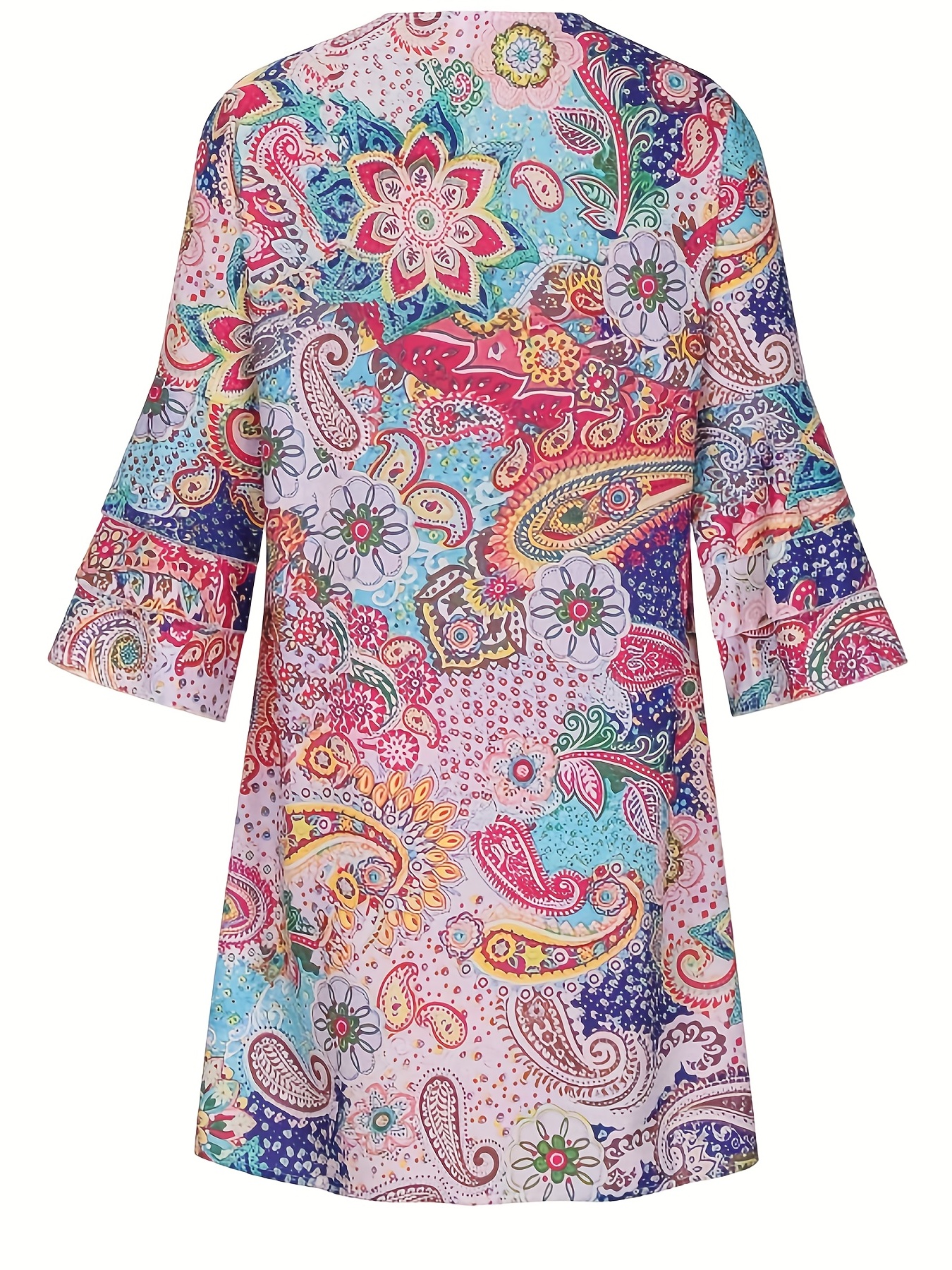 Paisley Print Layered Sleeve Dress, Boho V Neck Dress For Spring ...