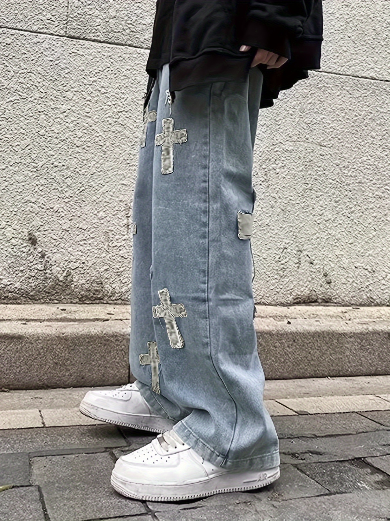 Y2k Star Pattern Loose Fit Baggy Jeans, Men's Casual Street Style Denim  Pants For All Seasons