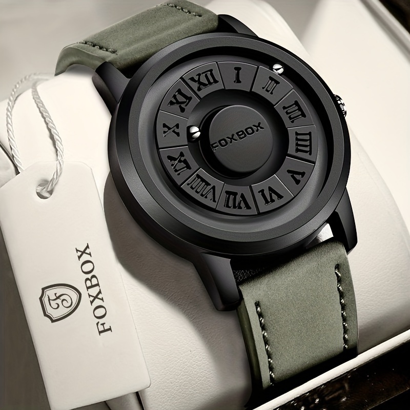 

Men's Fashion Quartz Watch Cool Dial Creative Magnetic Beads Analog 30m Wr Pu Leather Wrist Watch